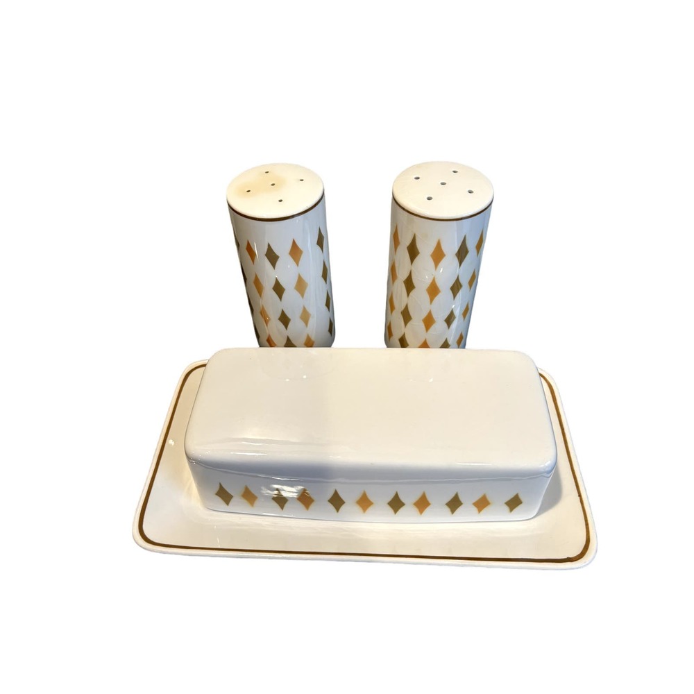 Mikasa China SAFARI 3072- Butter Dish and Salt and Pepper Shakers-Vintage Design
